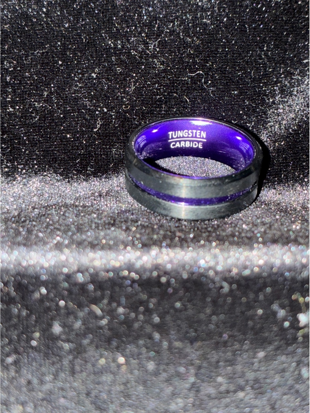 Mens Tungsten Carbide Ring Black Brushed Purple Inlay Wedding Band Sz 9